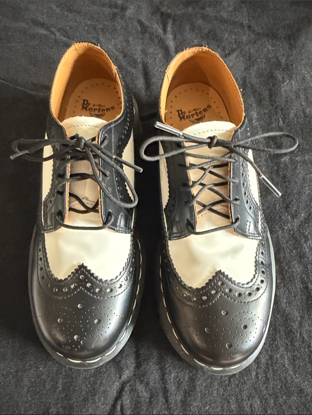 Dr. Martens Men’s Black and White Wingtip Oxford Shoes 3989 Bex Vegan upper